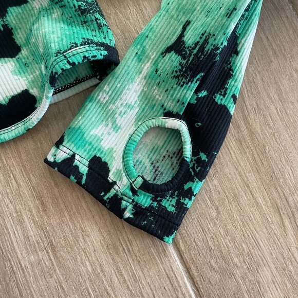 No Fear x H&M Long Ribbed Crop Top Women's XL Green Pattern Mock Neck Punk Emo - Picture 7 of 10